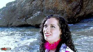 Penelope Tiger: Horny Teen Brunette Penelope Tiger Doing a Strip in the Rocks