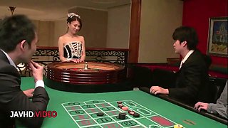 Slim Maki Horiguchi Gives Double Blowjob Then Joins Group Sex Fun