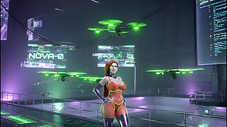 Cyber Catwalk - Nova in See-Through Red Lingerie & Futuristic Tease"