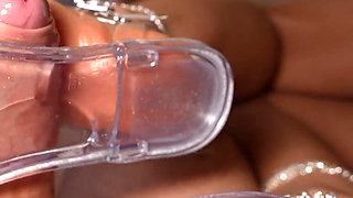Clear Jelly Sandals Shoejob Footjob Blonde with Long Toenails Cum on Toes