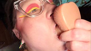 Extreme BBW Dildo Wet and Messy Deepthroat Saliva