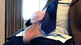 Suited Silver Fox Jerks Off Solo