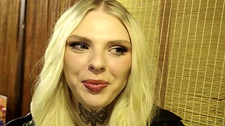 POV amateur blonde slut blowing monster dick in the bus