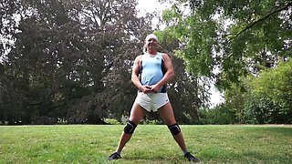Sporty Big-Butt Perverts Pee and Anal Masturbate Outdoors