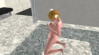 Cute Blond Girl Fingers Pussy & Masturbates with Cucumber 3D Cartoon Hentai