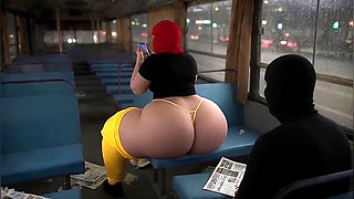 Big Ass Girl in Tight Yellow Leggings Waiting for the Bus