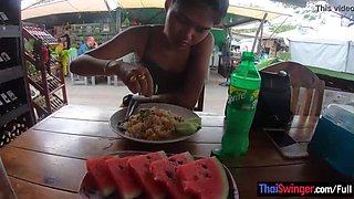 Hot Thai teen amateur gets fucked hard by big cock after lunch - POV blowjob & doggystyle