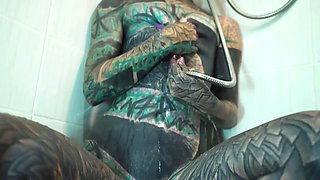 Extreme Anal Shower Play by Heavily Tattooed Model – Solo Anal Masturbation