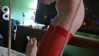 Goode Girl Ties Hubby's Balls and Cock to Pulleys in the Ceiling with 5lbs Weights