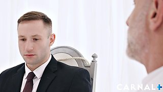 Blindfolded Master Oz Daddy Miles Fallon Delivers Intense Bondage Session with Slick Oil, Toy Teasing