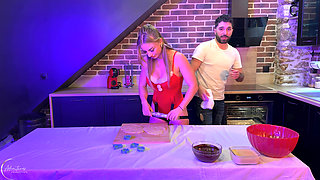 The Naughty Christmas Recipe Love and Chocolate - Gaël Fucks the Busty Blonde with the Little Angel in the Ass