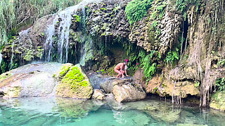 Monika Fox In Pink Bikini And Naked At Waterfall And Cave
