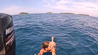 Nude Skinny Dipping in the Open Sea
