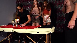 Brits 21yo CFNM masseuses wanking guy