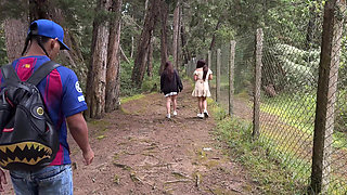 Horny Girls Tease the Tour Guide During a Camping Trip.