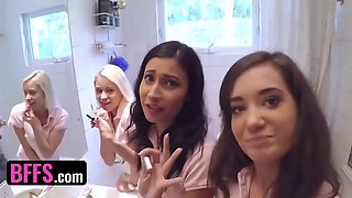 Bffs - innocent teenager Ada Sanchez used and pounded by 4 wild busty sorority chicks by the pool