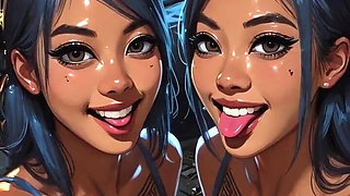 Beautiful Lesbians Tongue and Kiss Fetish, Ai Animation
