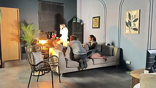 Behind the Scenes Lesbians Fuck Separately with the Visitor
