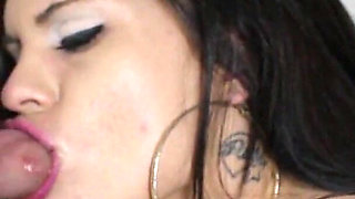 Tattoo Sloppy Stripper Bitch Slurps Penis Glory Hole Blowjobs!
