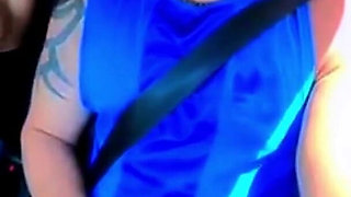No Shame! Natzinha Flashing Her Tits in Traffic and Rubbing Herself.