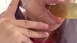 Silly Face Fetish and Squirting Milk Onto a Glass Table