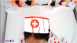 Thai Babe In Halloween Costume Sucking Cock