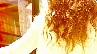 Petite brunette MILF strips nude in car