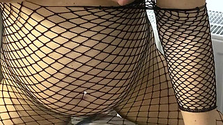 Pregnant in Fishnets Suit with Big Boobs Humping Couch to Orgasm