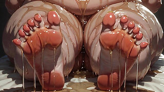 Obese SSBBW Massaging Her Huge Oiled Feet - Close up Big Toes