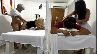 Listening to my wife get pounded at the massage parlor while I can't peek