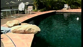 Platinum blonde MILF fucked wildly by the pool