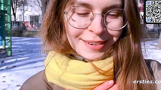 Brunette lady enjoys hairy masturbation while sniffing