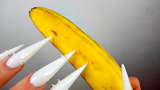 Long White Nails Scratching And Destroying Banana Like Dick