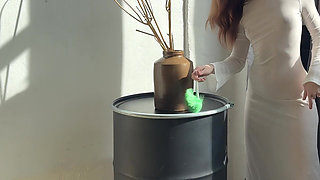 sexy cleaning lady transparent dress