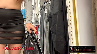 Playing Pussy Peekaboo at the mall in a mesh skirt.