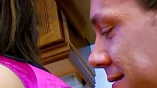 Sexy skinny teen Gabrielle fucked by step dad with big cock in the kitchen