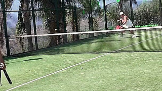 Mature Swingers Outdoor Tennis Court Reverse Gangbang