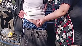 Public cum, public blowjob, jerk cum