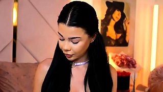 Busty Asian Brunette Teases In Lingerie, Strips And Shows