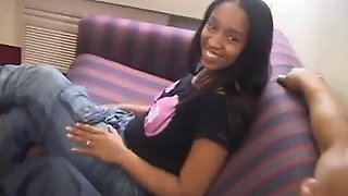 Curvy ebony with bouncy tits gets nailed doggy style by hot stud