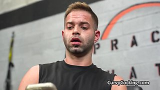 Oily Asian gym bootie slides on cock