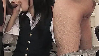 Skinny Asian Secretary Mai Gives Bosses an Uncensored Blowjob