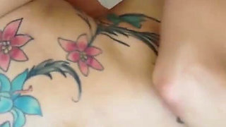 Stunning inked babe gets fucked on the bed