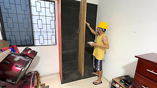 The carpenter seduces the housewife and has sex with her while working on a modular unit.