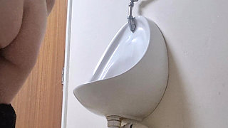 Girl with Nice Ass Strips and Pisses Mens Bathroom Risky Pee