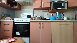 Hairy Brunette MILF with Big Tits and Ass - Sensual Kitchen Blowjob & Masturbation