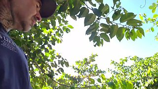 Redhead teen saw him masturbating on her in the park and decide to give a blowjob POV