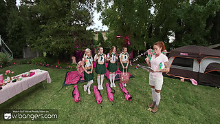 VR Bangers: Three Teen Scouts In Uniform Fuck Hard In A Camping Orgy