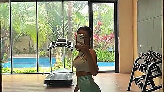 Sexy Workout, Jumping on a Ball, Tits Flash in a Public Gym