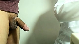 Sexy Doctor Blowjobs Patient's Cock with Latex Gloves -